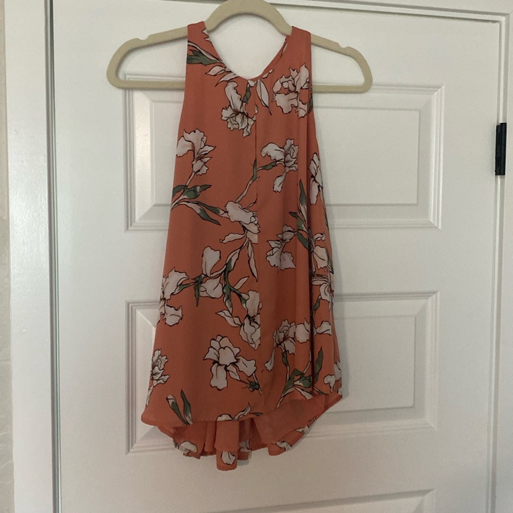 Sleeveless orange flowered blouse size M